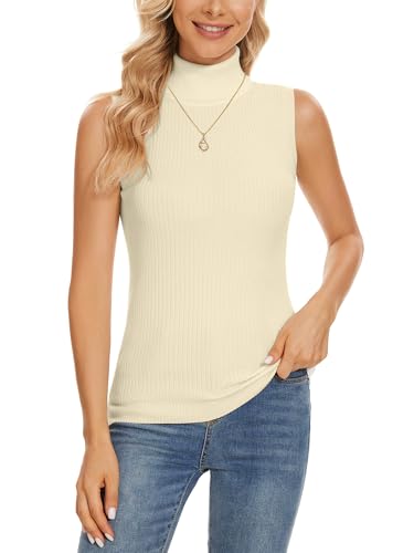Image of Sleeveless Turtlenecks Tops for Women Slim Fit Knit Sleeveless Vest | Lightweight Stretchy Turtleneck Sweater Women Business Casual Wear
