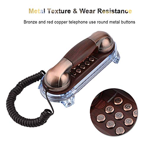 Antique Retro Wall Mounted Telephone Fashionable Corded Phone Vintage Telephone Landline Telephone with Bottom Light for Placing Table and Hanging Wall (Red Copper) - Thumbnail 2