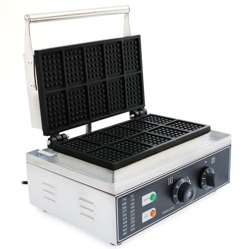 Macchina per waffle commerciale in acciaio inox 1500 W professionale Waffle Maker Machine, timer da 0 ~ 5 minuti, padella antiaderente per waffle belga, controllo del tempo e della temperatura