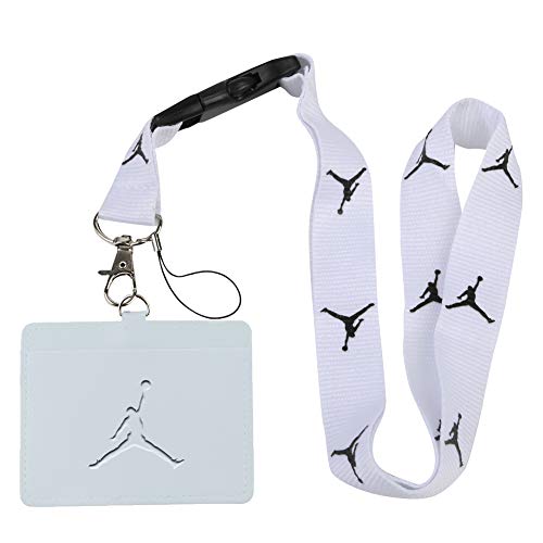 Jordan White Faux Leather Business ID Badge Card Holder with Keychain Lanyard