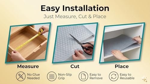 Image of Dribble EVA Shelf Liner Mat 45x500cm Roll, Non Slip Drawer & Cabinet Liner for Kitchen, Waterproof Oilproof Washable Fridge Mat, Anti Skid Cupboard Wardrobe Multipurpose Mat (Grey)
