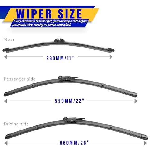 Image of 3 wipers Replacement for Ford explorer 2023-2011,Windshield Wiper Blades Original Equipment Replacement - 26 inch /22 inch /11 inch (Set of 3) Pinch Tab