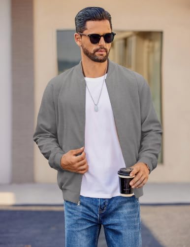 Image of COOFANDY Mens Light Cotton Bomber Jacket Flight Casual Softshell Varisty | Lightweight Zip Up Jackets,Soft Breathable Fabric,Perfect for Streetwear Daily Commute Travel,Fashion Windbreaker for Winter