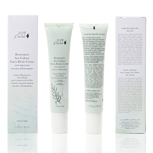 100% PURE Restorative Sea Culture Extra Riche Crme, 1.4 oz, Nourishing Face Moisturizer, For Dry, Eczema, Sensitive Skin, Soothes Redness, Long-Lasting Hydration