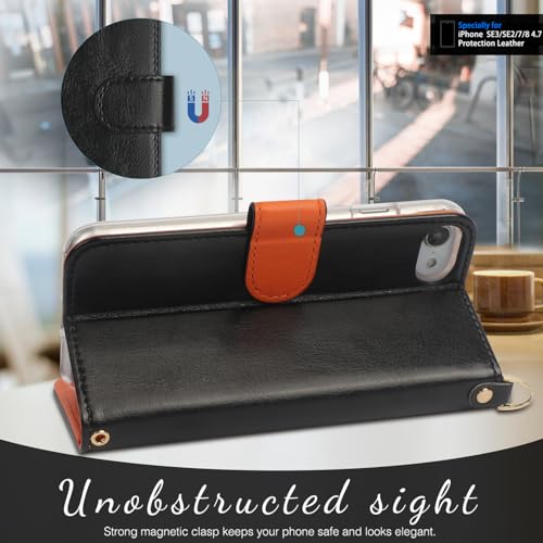 FYY Designed for iPhone SE Case 2022 (3rd Gen) / iPhone SE Case 2020 (2nd Gen) / iPhone 7 Case/iPhone 8 Case, Luxury PU Leather Wallet Phone Case with Card Holder Flip Kickstand Cover Black - Thumbnail 5