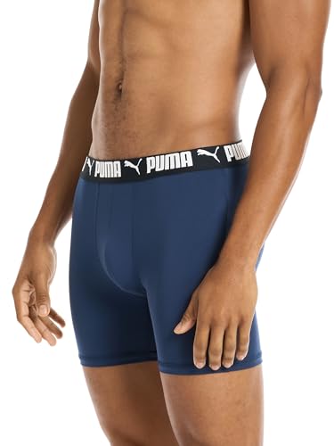 PUMA Men's 4er-Pack Active Stretch Boxershorts Boxer Briefs, Blue/Black/Grey, L