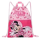 Disney Minnie Mouse Turnbeutel Sportbeutel Kindergartentasche, Gymsack, Rucksack, Spieltasche, Schuhbeutel, extra Fach, Minnie Maus, große Öffnung, leicht (Rosa-Rosa)