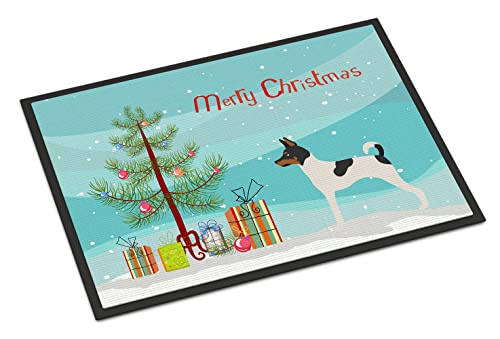 Caroline's Treasures BB8468JMAT American Toy Fox Terrier Christmas Doormat 24x36 Front Door Mat Indoor Outdoor Rugs for Entryway, Non Slip Washable Low Pile, 24H X 36W