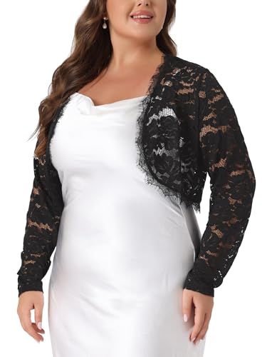 Agnes Orinda Plus Size Lace Shrug for Women 2024 Long Sleeve Floral Lace Shrugs Top