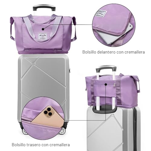Miniatura 2 de Bolsa De Viaje Plegable De Gran Capacidad, Qlfj-Furdec Bolsas Mano Ligeras E Extensible Impermeables, Adecuadas Para Los Fines De Semana, Noche, Vacaciones, Shopping, El Gimnasio