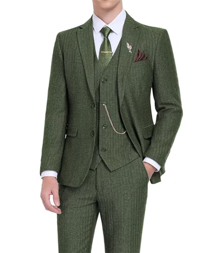 Retro Tweed Men's Suit 3 Piece Slim Fit Herringbone Suits Groom Tuxedos Set Wedding Prom Blazer Jacket Vest Pants for Men2