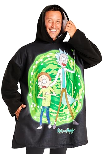 RICK AND MORTY Blanket Hoodie for Men and Teenagers - Cosy Oversized Fleece Hoodie One Size Sherpa Lined - Gifts for Men