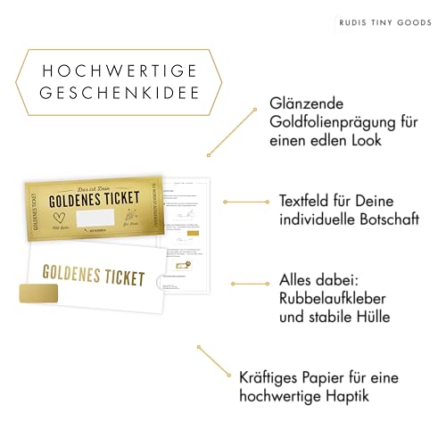 Goldenes Ticket - Gutschein zum selber ausfüllen mit Rubbelaufkleber und Verpackung - Geschenk für beste Freundin oder Freund, Personalisierter Geschenk Gutschein zum Geburtstag für Frauen und Männer