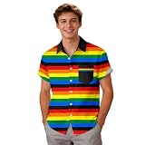 Caxndycing Bunt Hemd Herren LGBTQ Shirt Graffiti Rainbow Freizeithemd Sommer Kurzarmhemd Festival Outfit Strandhemd Regenbogenhemd Regenbogen Drucken Pride Hemden