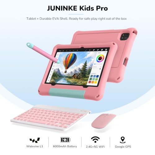 Image of Kids Tablet, Android 16 Tablet for Kids 10 inch with Keyboard, Mouse, EVA Case Pen (Pink) 30GB RAM 64GB ROM 1TB TF Card Expandable for Toddler Children, Parental Control, Dual Camera, WiFi, Gift