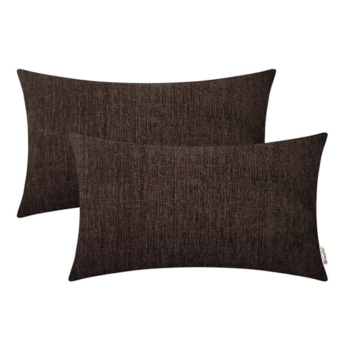 Image of BRAWARM Pack of 2, Chenille Soft Throw Pillow Covers, Coffee Chenille Cushion Cover Pillowcase Shells, Decorative Couch Pillows for Living Room Car Sofa Chair 12 X 20 Inches