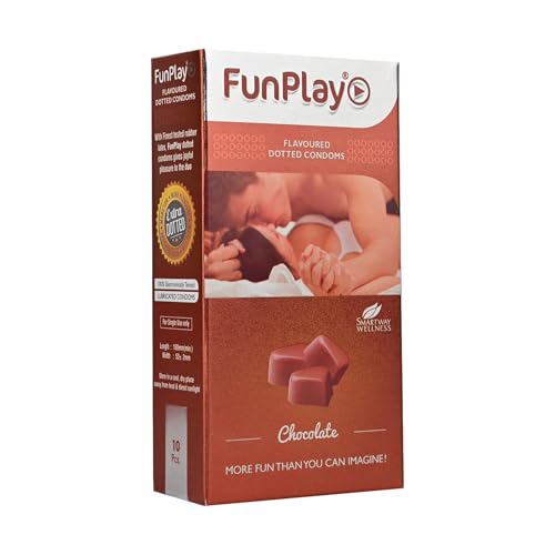 Image of FunPlay Chocolate Flavoured Dotted Condoms - 10 Pcs | Extra Dotted for Maximum Stimulation | Smooth Lubricated Premium Latex Condoms for Men | Long-Lasting Protection & Comfort