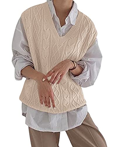 Women's V Neck Sweater Vest Oversized Sleeveless Loose Knit Tops Cable Sleeveless Sweater2
