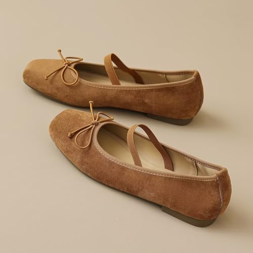LUXINYU Women Bowknot Flats Comfortable Square Toe Light Weight Elastic Strap Ballet Flats Casual Dress Office Shoes3