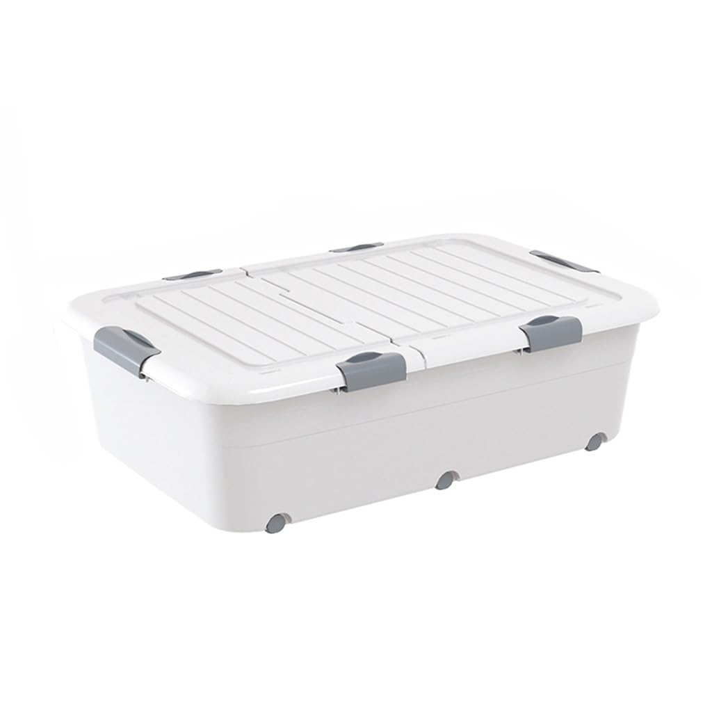 Boîte de rangement sous le lit plastique gris bac empilable avec couvercle placard