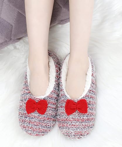 Image of DICUIRD Womens Cozy&Warm Soft Sole Slipper Socks with Grippers-Girls Teddy Fleece Indoor Slipper with Non-skid Bottoms