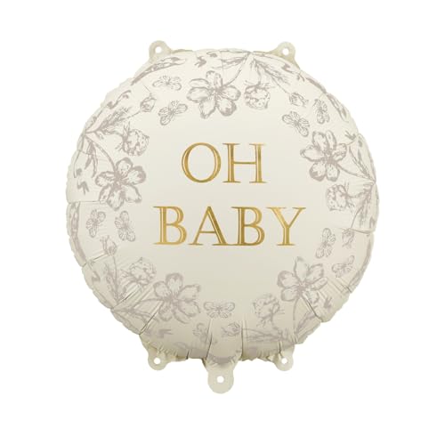 Globo de papel de aluminio Oh Baby – 35 cm – Beige con diseño de flores – Helio y aire – Decoración para baby shower
