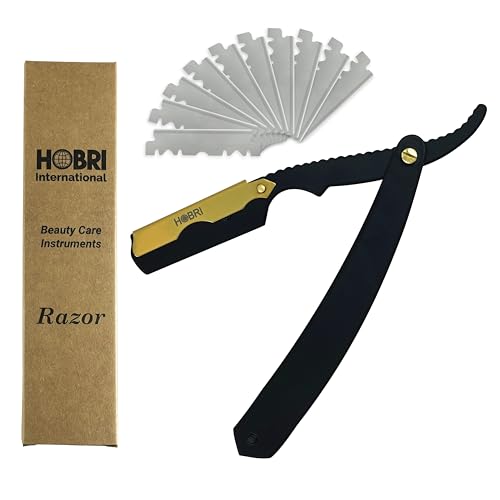 Premium Barber Straight Edge Razor with 10 Blades Men's Manual Shaver Salon Quality Razor (Black)