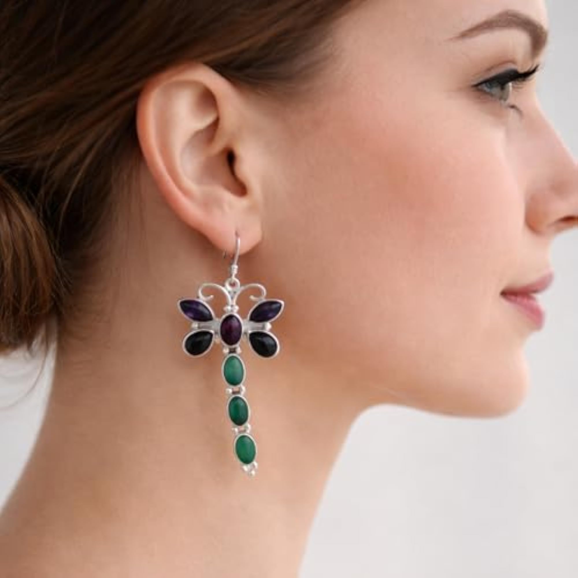 Women's 925 Sterling Silver Ethnic Dangle Earrings, Authentic Design