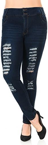 Pasion Women's Jeans - Plus Size - High Waist - Push Up - Style N402B-R - Navy - Size 32