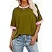 Women's Short Sleeve Crewneck Casual Tees, Comfy Dressy Loose Shirts Fashion Color Block Summer Tops Army Green