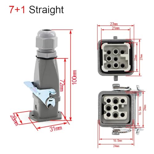 Conector rectangular de 8 pines con diseño recto y capacidad de 10A para uso industrial 2