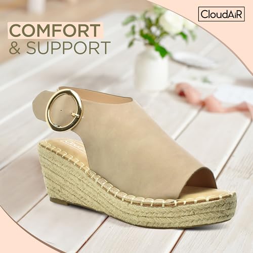 Image of CLOUDAIR Selina Women's Espadrille Wedge Sandals - Comfortable and Stylish Platform Slip On Sandals with Buckle Closure, Comfy Wedge Heels for Women, Fashion Summer Sandals