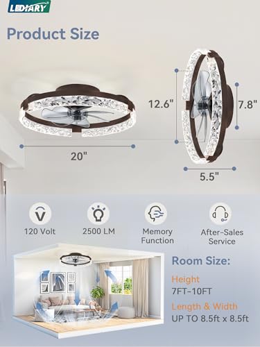 Image of LEDIARY 2-Pack 20 inch Ceiling Fans with Lights, APP & Remote, Brown