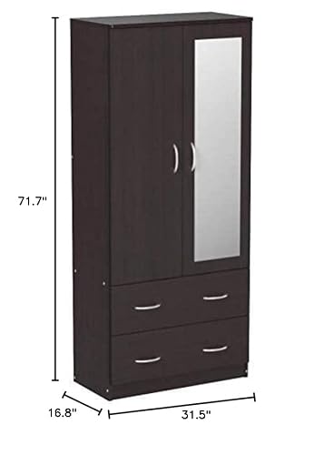 Hodedah 2-Door 2-Drawers, Mirror And Clothing Rod Armoire #TOP5