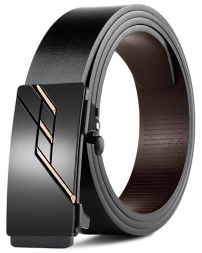 Men's Black Leather Ratchet Belt for Casual, Dress, Business Suits & Jeans