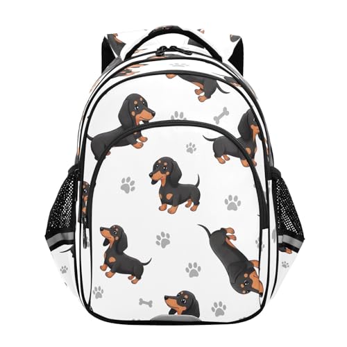 15 Inch Kids Backpack for Girls Boys, Cute Black Tan Dachshund Dogs Durable Backpack for Kids