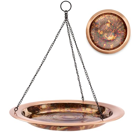 Good Directions Hanging Fire Copper Bird Bath for Outside Backyard, Outdoor, Patio, Garden, Birdbath Gift for Bird Lovers Watchers, Large 18' Pure Copper Metal