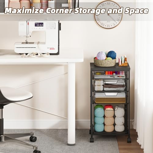 Sbanmao 4 Drawers Rolling Storage Cart, 1 Large Drawer (11.22"D x 12.2"W x 9.84"H) & 3 Small Drawers, Rolling Storage Cart with Lockable Wheels, Craft Storage Cart for Bedroom, Office, Black by Sbanmao - Used condition - Image 7