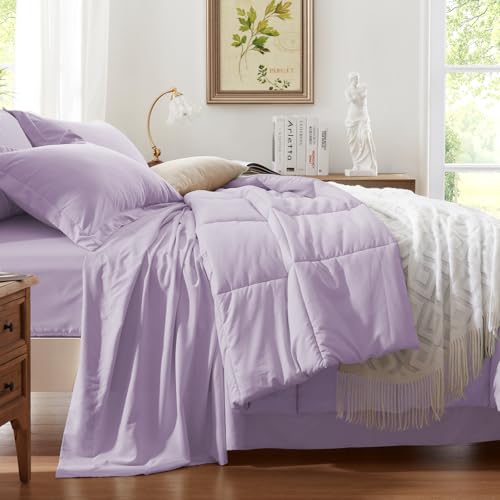 Anluoer California King Size Bed in a Bag 7 Pieces,Lavender Cal King Comforter Set with Sheets,All Season Bedding Sets with Comforter,Pillow Shams,Pillowcases,Flat Sheet,Fitted Sheet