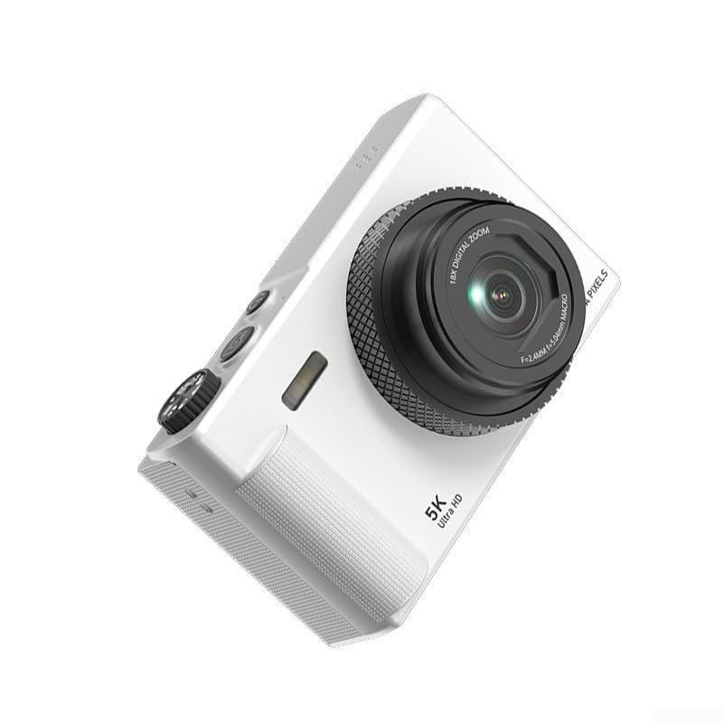 Per fotocamera digitale 5K con schermo flip a 180° e anti-shake per (bianco) | Schermo girevole a 180°, per video 5K, anti-shake, ideale per vlog, design compatto