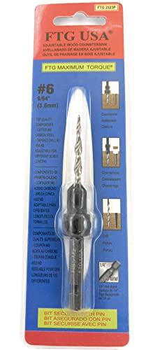 Image of FTG USA #6 (9 /64 inch) Adjustable Tapered Wood Countersink Drill Bit | Sharp tapered drill bit for clean woodworking. Great for adjustable countersink drilling projects on hard or soft wood