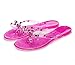 OMGard Womens Sandals Flat Studded Jelly Shoes Crystal Pink Jellies Flip Flops Size 6, Summer Beach Bow Thong with Rivets Strappy Transparent Slides Slip On