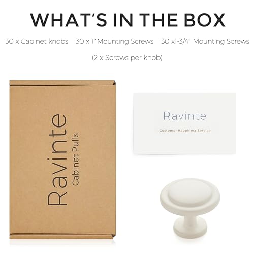 Image of Ravinte 30 Pack 1-1 /4 inch Kitchen Cabinet Knobs Drawer Knobs Dresser Knobs White Frosted Zinc Knobs Drawer Pulls Door Knobs Dresser Drawer Handles Knobs for Dresser Drawers