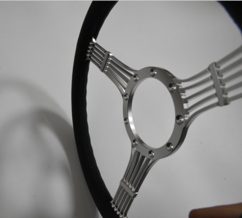 Flashpower 14''Satin Billet Banjo Full Wrap 9 Bolts Steering Wheel with 2'' Dish and Horn Button (Black)