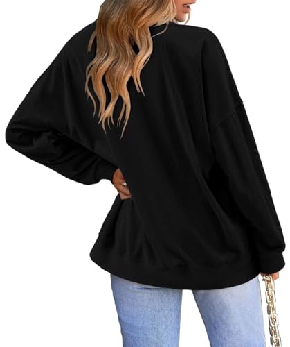 KISSMODA Women's Casual Long Sleeve Sweatshirt Color Block/Solid Crewneck Corduroy Pullover Cute Tops