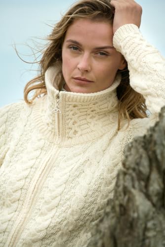 Image of Aran Crafts Irish Women's Double Collar Zip Cardigan (100% Merino Wool)