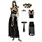 JEGERMIG Fantasia da rainha egípcia Cleópatra, vestido preto e dourado com colarinho, acessório para cabeça e cinto, tamanho padrão adulto