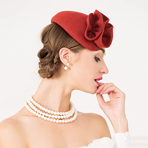 Women Wool Felt Elegant Fascinator Hats Wedding Tea Party Formal Vintage Pillbox Flower Fedoras Chapeau Femme Orange #TOP5