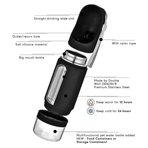 Stainless Steel Portable Dog Water Bottle Leak Proof Wide Mouth BPA Free Water Dispenser for Medium Small Dogs Pups 2 in 1 with Detachable Bowl Traveling Outdoor Walking Hiking Accessories (14OZ). - Image 3