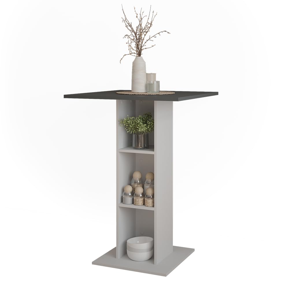 Vicco Table de Bar Repose, Anthracite/Blanc, 75x75cm, pour Une Utilisation comme Table Haute avec étagères intérieures réglables en Hauteur